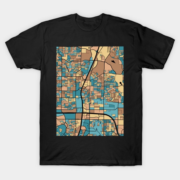 Plano Map Pattern in Mid Century Pastel T-Shirt by PatternMaps